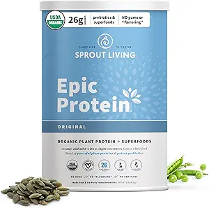 Sprout Living Plant Based Protein &amp; Superfoods Powder, Original, Unflavored ¦ Organic Protein Powder, Vegan, Non Dairy, Non-GMO, Gluten Free, Sugar Free, Perfect Keto Drink Mix (2 lb)