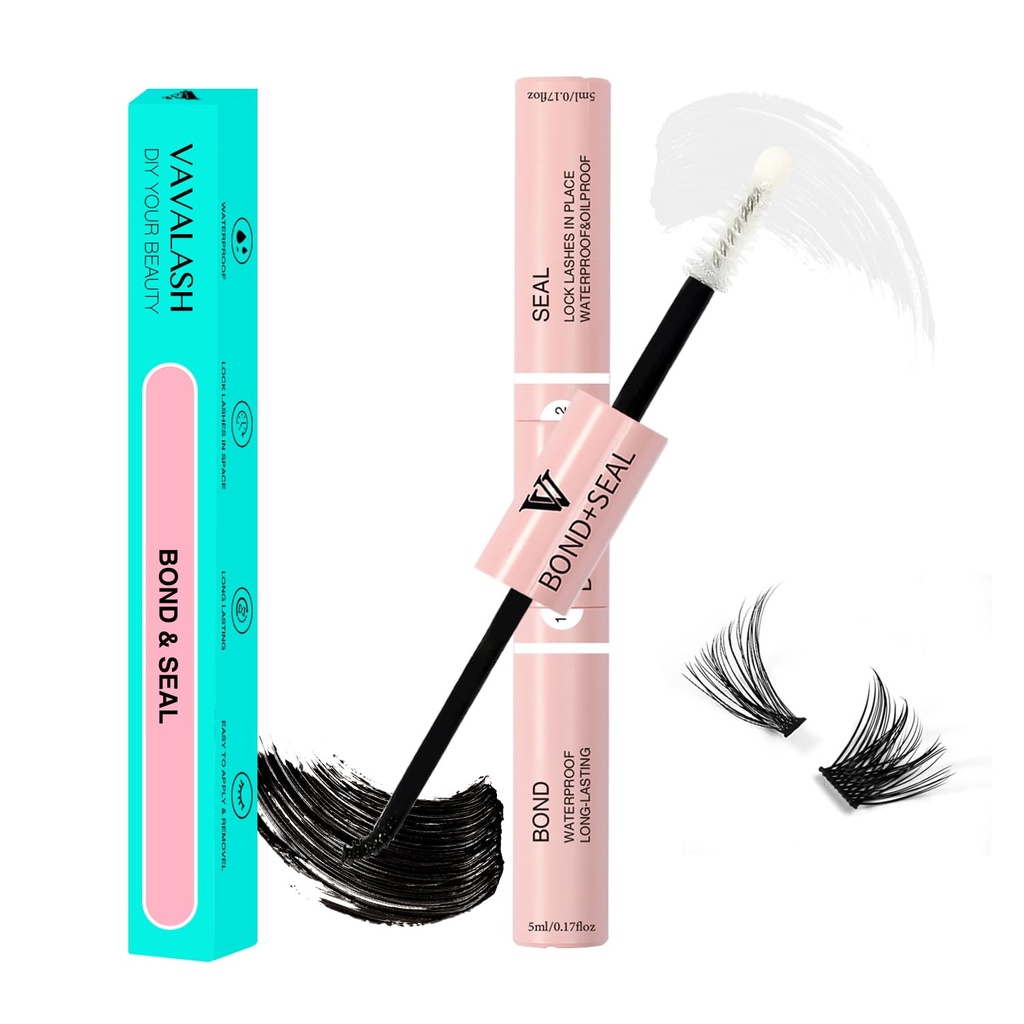 VAVALASH Lash Bond and Seal Cluster Lash Glue Individual Lashes Glue for DIY Lash Extensions Long Retention Strong Hold 48-72 Hours Waterproof Lash Bond for Lash Clusters(5ml+5ml)
