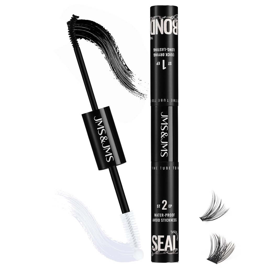 JMS&JMS Lash Bond and Seal Waterproof 10ML Lash Cluster Glue Mascara for Long Lasting Lash Extension Glue Black (5ml+5ml)