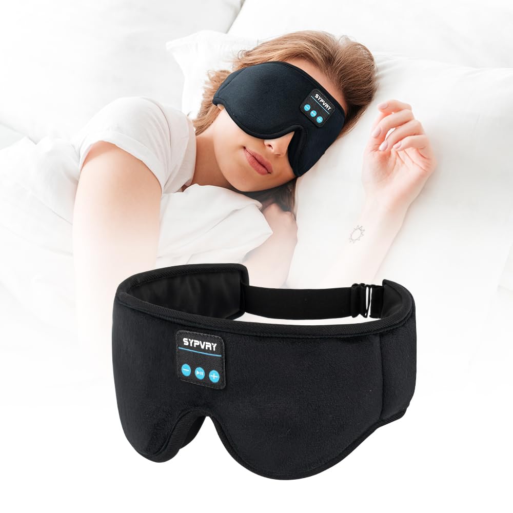 Bluetooth Sleep Mask Wireless Headphones 3D Bluetooth Eye Mask for Side Sleepers SYPVRY Blackout Eye Mask with Headphones Speaker for Airplane,Travel, Black