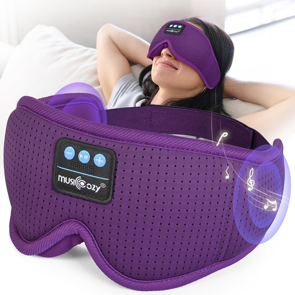 MUSICOZY White Noise Sleep Mask Headphones with 16 Soothing Sounds, Bluetooth Sleep Mask 3D Wireless Music Sleeping Headphones for Side Sleeper