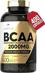 Carlyle BCAA Capsules ← 2000mg ← 400 Powder Pills ← Amino Acids Suplemento Blend Silencio para Mujeres y Hombres Silencio con L-Isoleucine, L-Leucine, L-Valine ← Non-GMO y Gluten Free