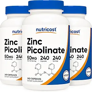 Nutricost Zinc Picolinate 50mg, 240 cápsulas vegetarianas (3 botellas) - Gluten Free and Non-GMO