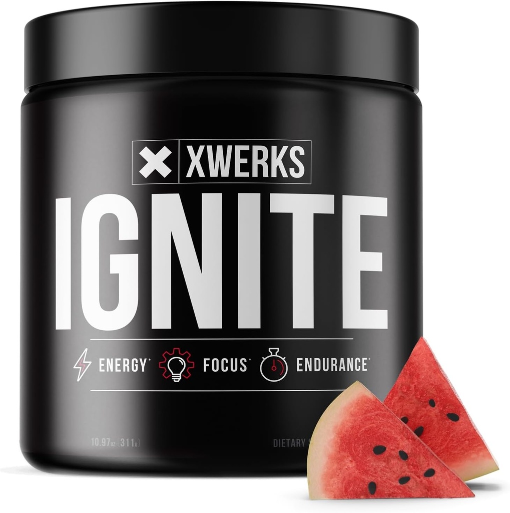 Xwerks Ignite Watermelon Pre Workout Powder, Natural Keto Pre Workout para Mujeres y Hombres con Energía Explosiva, Gluten Free Blend for Endurance and Stamina, 150mg Caffeine, 30 Servings