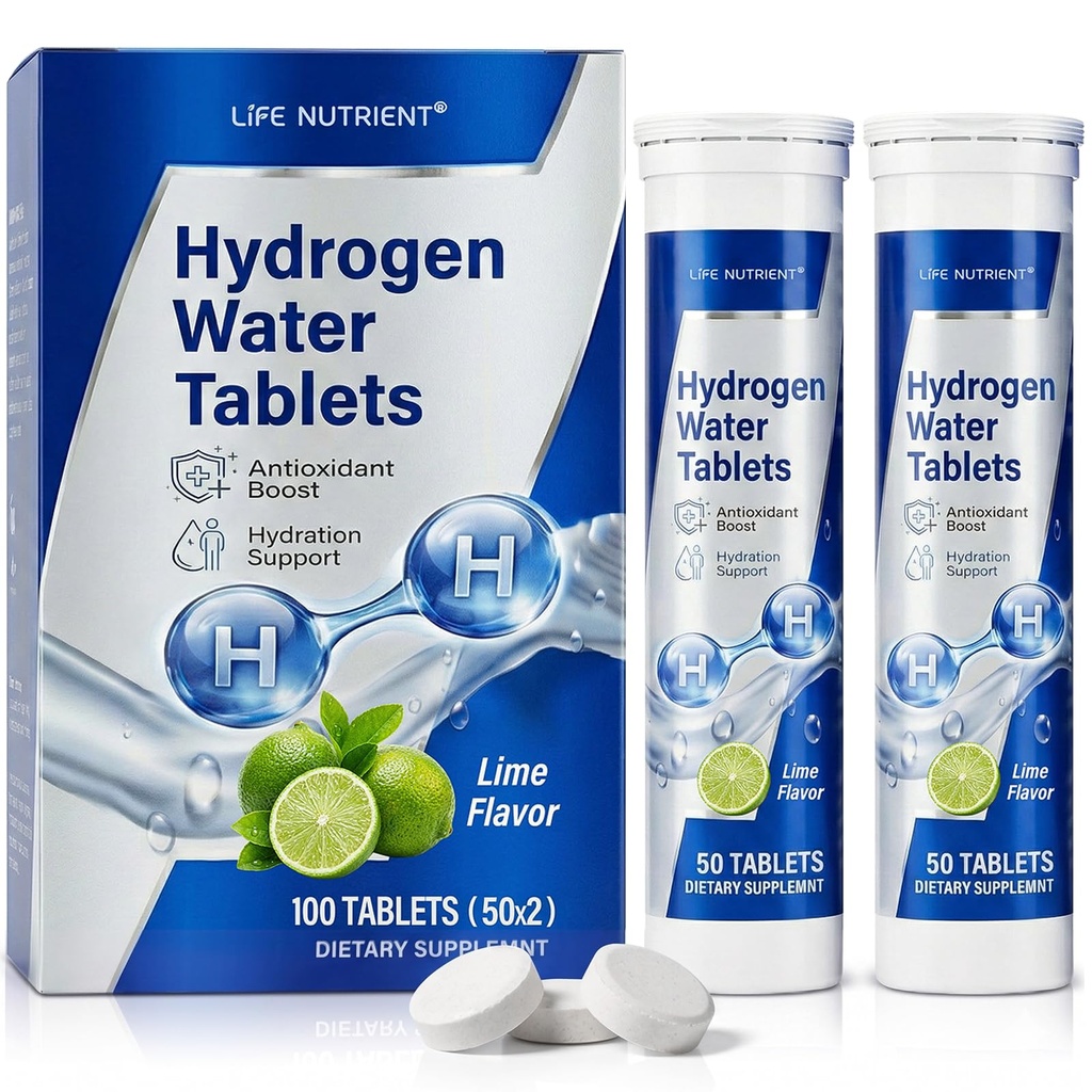 Hydrogen Water Tablets with Magnesium, Lime Flavor, 100 Count | Quick-dissolving H2 tablets make crisp lime water for daily hydration, antioxidant support, and active routines.