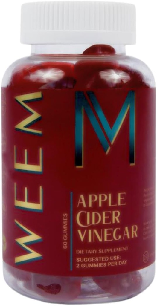 WEEM Manijas de vinagre de manzana - ACV natural vegano con ácido fólico gratis - Vitamina B12 - Suplemento Premium Detox &amp; Peso- Ayuda Digestión para Mujeres y Hombres