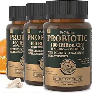 Probióticos orgánicos para Mujeres y Hombres, 100 millones de millones CFU Probiótico para Salud Digestiva, Gut & Immune - con Prebióticos, Bioflavonoides & Enzyme Digestivo, 35 Strains Raw Probiótico Suplemento, 180 Caps