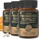 Probióticos orgánicos para Mujeres y Hombres, 100 millones de millones CFU Probiótico para Salud Digestiva, Gut & Immune - con Prebióticos, Bioflavonoides & Enzyme Digestivo, 35 Strains Raw Probiótico Suplemento, 180 Caps