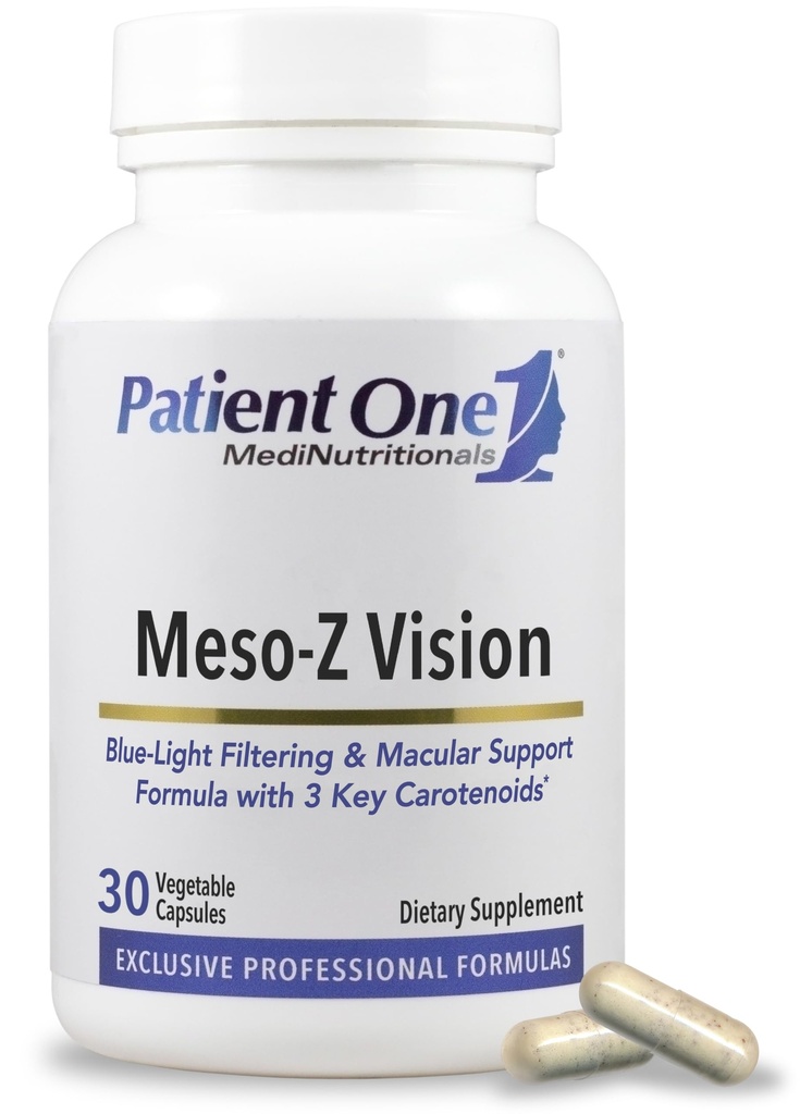 Paciente One Meso-Z Visión Silencioso Suplemento para apoyar la salud de los ojos y la luz azul Filtrar* Silencioso con Lutein, Zeaxanthin y Meso-Zeaxanthin