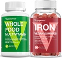 Whole Food Multivitamin + Iron Gummies ← Suplemento Alimentario completo para la energía, Gut, Immune Health TEN Blood Healthy &amp; Energy Support for Iron Deficiency, Anemia, 90 Ct