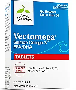 Terry Naturalmente Vectomega - Suplemento con EPA &amp; DHA - Omega-3 Tabletas para Cerebro &amp; Heart Health Support - Suplemento nutricional con ácidos grasos esenciales " Peptides - 60 Tablets