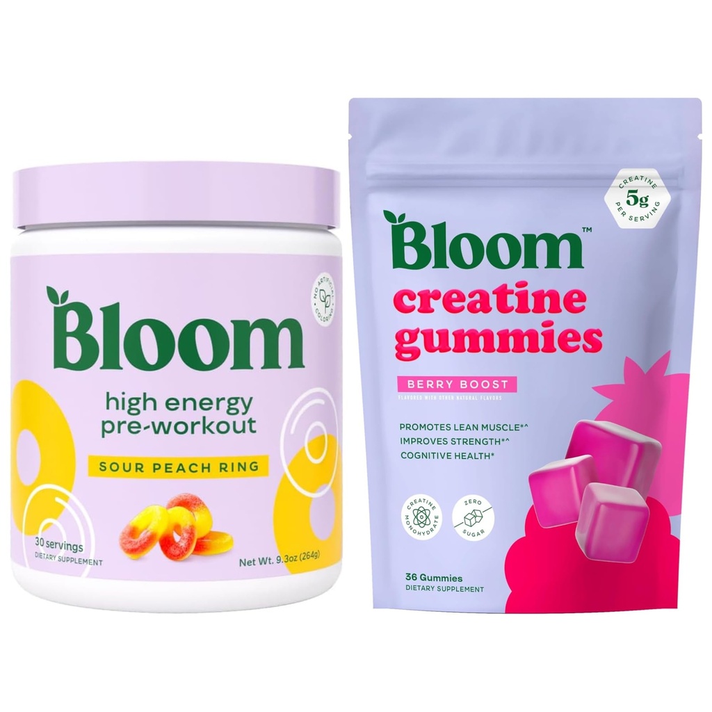 Bloom Creatine Gummies and Sour Peach Ring Pre Workout Bundle