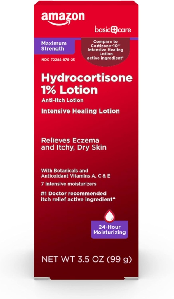 Cuidado básico Máximo Fuerza 1% Hidrocortisona Loción anti-Itch para Eczema, 3.5 onza (Pack of 1)