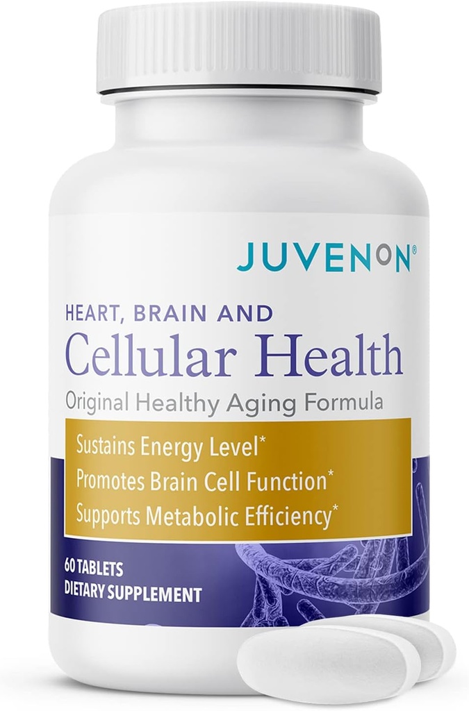 Juvenon Cellular Health tención Heart, Brain Supplement with Acetyl L-Carnitine and Biotin - Supports NAD+ Function, Energy Production, Mood, Revitalized Metabolism, Mental Focus & Clarity (60 Tablets)
