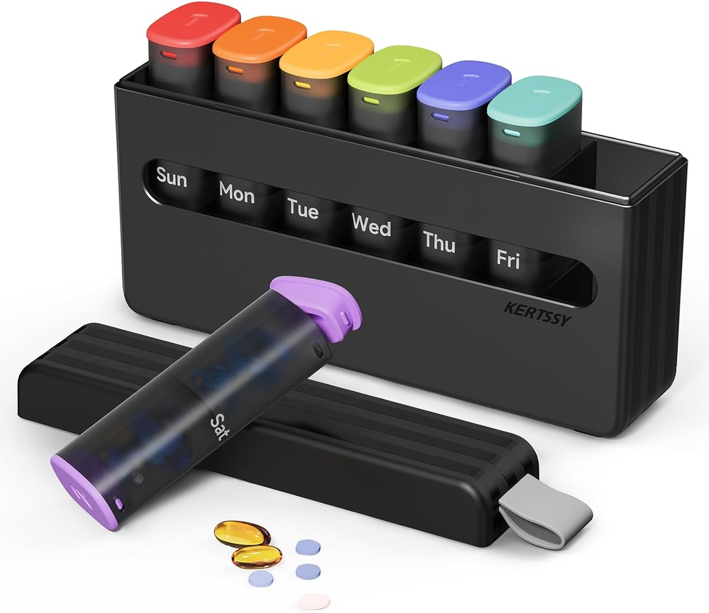 Organizador semanal de píldoras 2 veces al día - Am Pm Pill Box 7 Día, Gran Twice Caja de píldoras para medicamentos diarios, vitaminas, aceites de pescado, suplementos Portable Week Pill Holder Container, Negro Translúcido