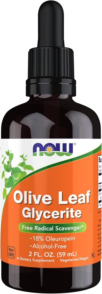 AHORA Alimentos Suplementos, Oliva Leaf Glycerite Liquid, 18% Oleuropein, Dropper Incluido, Scavenger Radical Libre*, 2-Once