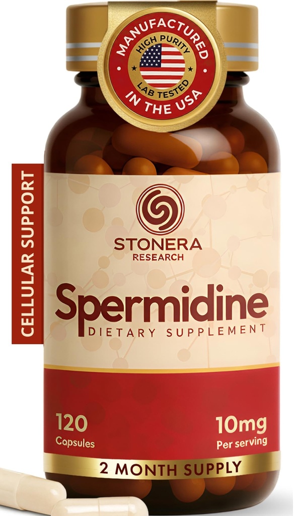 STONERA Spermidine Supplement, Cellular Renewal & Longevity Support - Optimized High Purity, 10mg per Serving, 120 Capsules Third-Party Tested