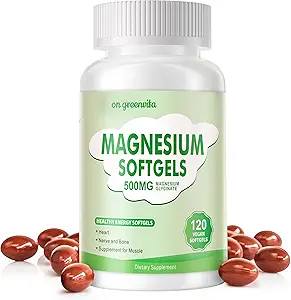 Suplemento de magnesio Softgels, Facil Absorción Magnesio Glycinate 500mg, Magnesio de alta biodisponibilidad para el sueño &amp; Calm Support, Nervous, Muscle & Bone Health 120 Softgels