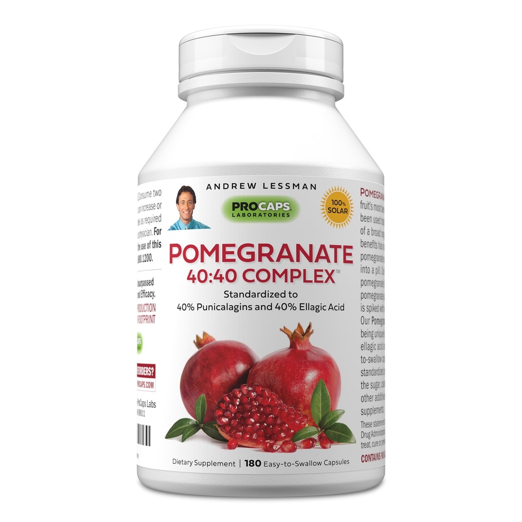 ANDREW LESSMAN Pomegranate 40-40 Complex 180 Capsules - All-Natural, High-Potency Extract to Protect Your Body from Free Radical Damage. No Sugar, Calories, Sweetener, Preservadores. No hay aditivos