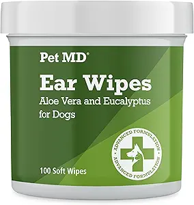 Pet MD - Dog Ear Cleaner Wipes - Otic Cleanser for Dogs to Stop Ear Itching, and Infections with Aloe and Eucalyptus - 100 Count