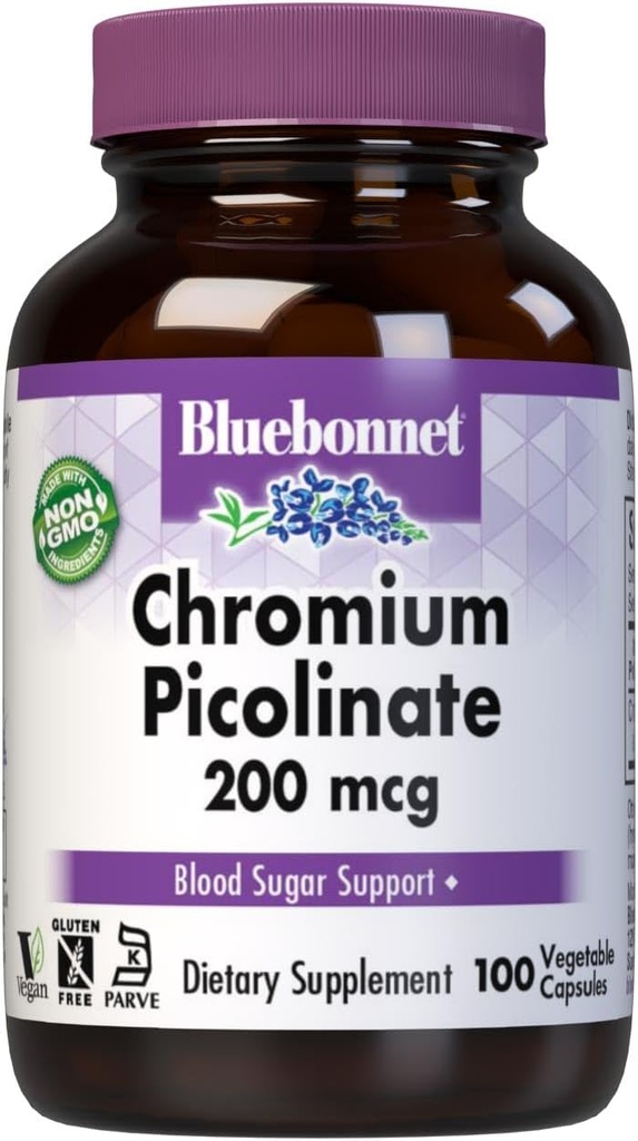 Bluebonnet Chromium Picolinate 200 mcg, 100 Vegetarian Capsules, 100 Count