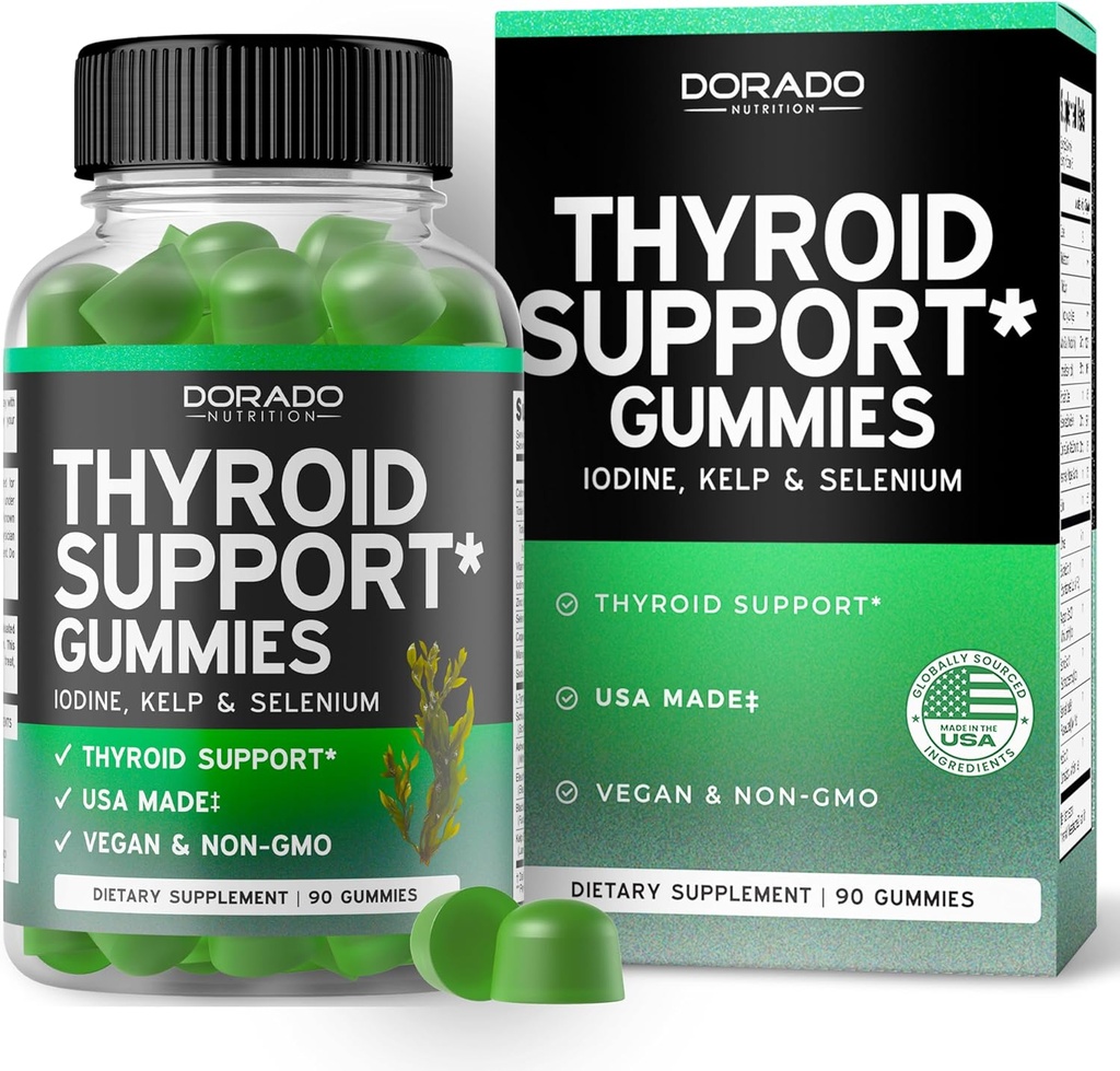 Soporte para tiroides para hombres (90 gummies) Ashwaganda, Iodine, Bladderwrack, Kelp, " Schisandra - Suplemento de soporte - Delicious Apple Flavor - Non-GMO, Vegan " Gluten-Free (90 Conde)