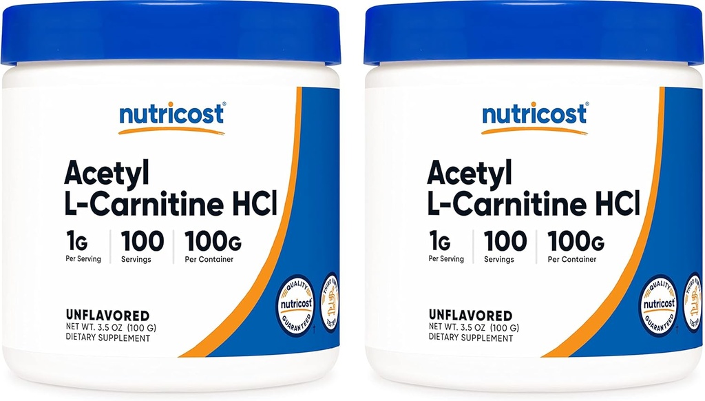 Nutricost Acetyl L-Carnitine (ALCAR) 100 GMS (2 Pack) - 100 Servings Cada - 1000mg Por Serving - Pure Acetyl L-Carnitine Powder - Non GMO, Gluten Free