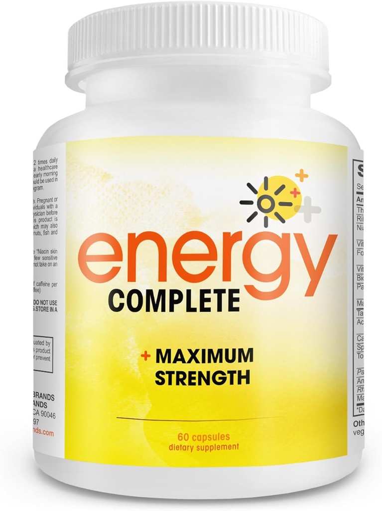 Energy Complete - 18-en-1 Vegan Energy and Focus Supplement - Vegan Caffeine Pills (60 Daily Capsules)