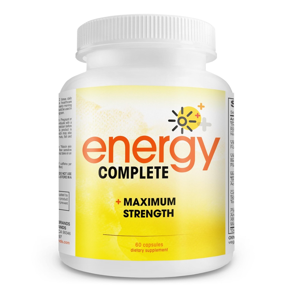 Energy Complete - 18-in-1 Vegan Energy and Focus Supplement - Vegan Caffeine Pills (60 Daily Capsules)