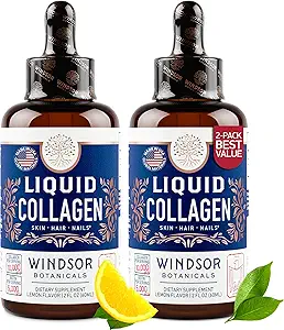 Collagen líquido con Ashwagandha y L-Theanine - Absorción alta 100.000 mcg Hidrolyzed Collagen Peptides Liquid Drops - Pelo, Skin, Nails Health - Mood, Energy Levels Support – 2oz, 60 Servings.
