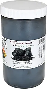 Depósito esencial Powder de carbón activado - 10 oz - Contenedor HDPE sellado de seguridad con tapa sellable