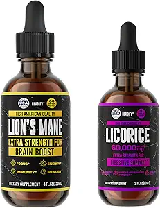 HERBIFY Bundle - Lions Mane Drops &amp; Licorice Root Extract - Brain Boost & Nervous Stomach Support