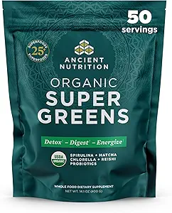 Antigua Nutrición Super Verde Polvo, Polvo Ecológico Superalimentario con Probióticos Hecho con Spirulina, Clorella, Matcha y Enzimas Digestivos, 50 Servimientos, 14.1 oz