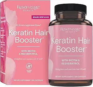 Bóster de cabello con biotina &amp; resveratrol - Hair &amp; Nail Growth Supplement for Women - Supports Healthy Thickness & Shine with Biotin - 120 Capsules (60 Servings)