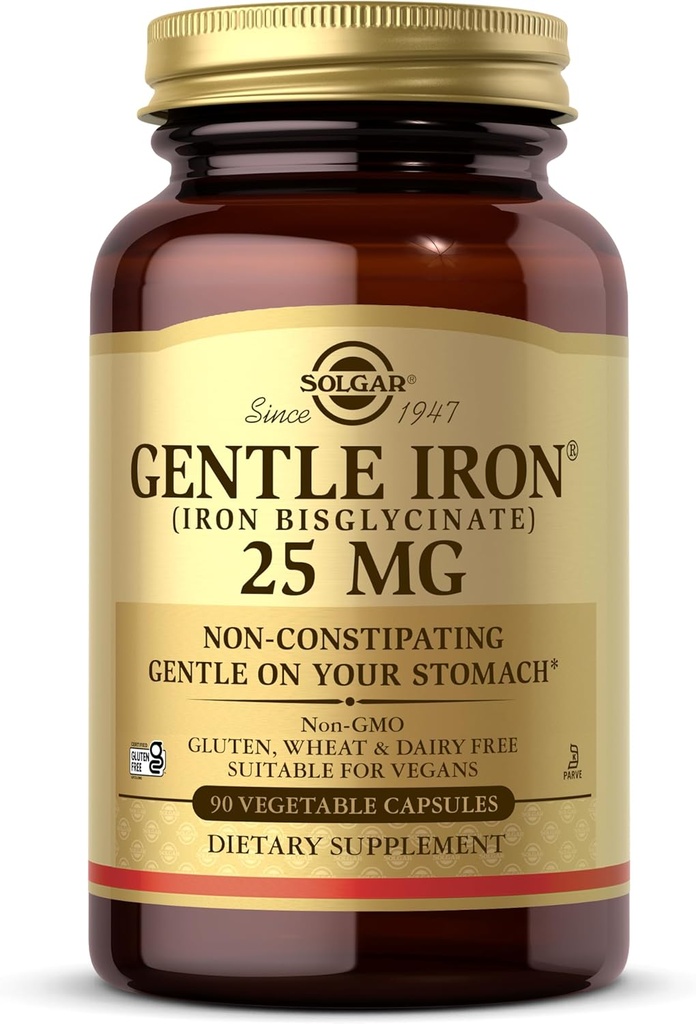 Solgar Gentle Iron 25mg, 90 cápsulas vegetales - Energía, Producción Normal de Células de Sangre Rojo - Gentil en el Stomach - No GMO, Vegan, Gluten Gratis, Dairy Free, Kosher - 90 Servimientos