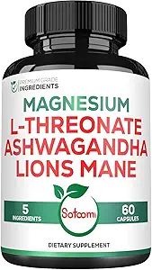 Satoomi 5in1 Magnesium L-Threonate with Mangesium Glycinate, Ashwagandha, Chelate &amp; Lions Mane - 60 Capsules