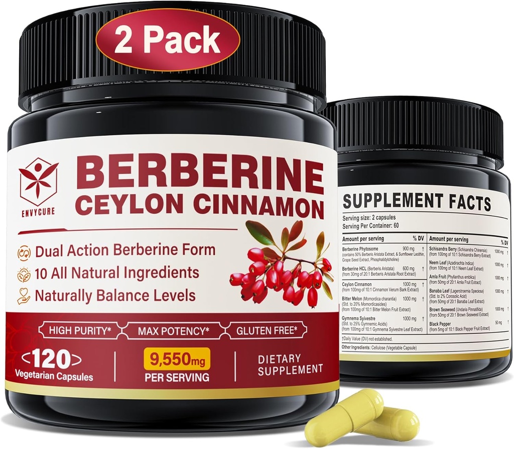 Berberine Supplement 1500mg with Ceylon Cinnamon, Bitter Melon, Banana Leaf & Botanical Extract for Immune Support & Body Management, 10-in-1 Formula with Berberine HCL, Non-GMO, 240 Veggie Capsules