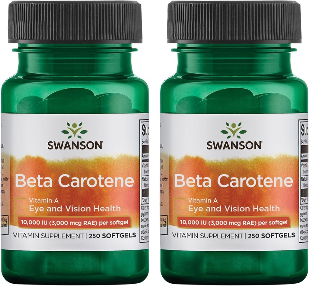 Swanson Beta-Caroteno - Vitamina A Suplemento Promoción de la Salud Inmunitaria, Ojo &amp; Esquía - Natural Wellness Fórmula - (250 Softgels, 3000mg Cada uno) (2 Pack)