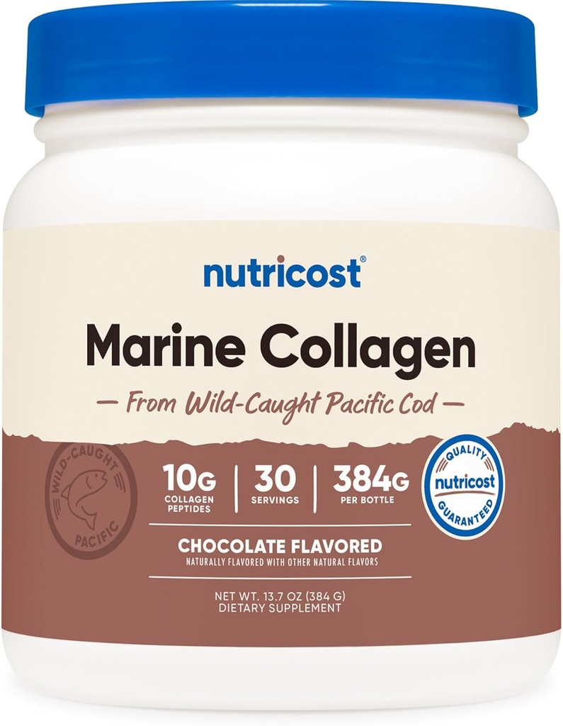 Nutricost Marine Collagen (Chocolate Flavor) 30 Servings - Collagen Suplemento de Wild Caught Pacific Cod Fish
