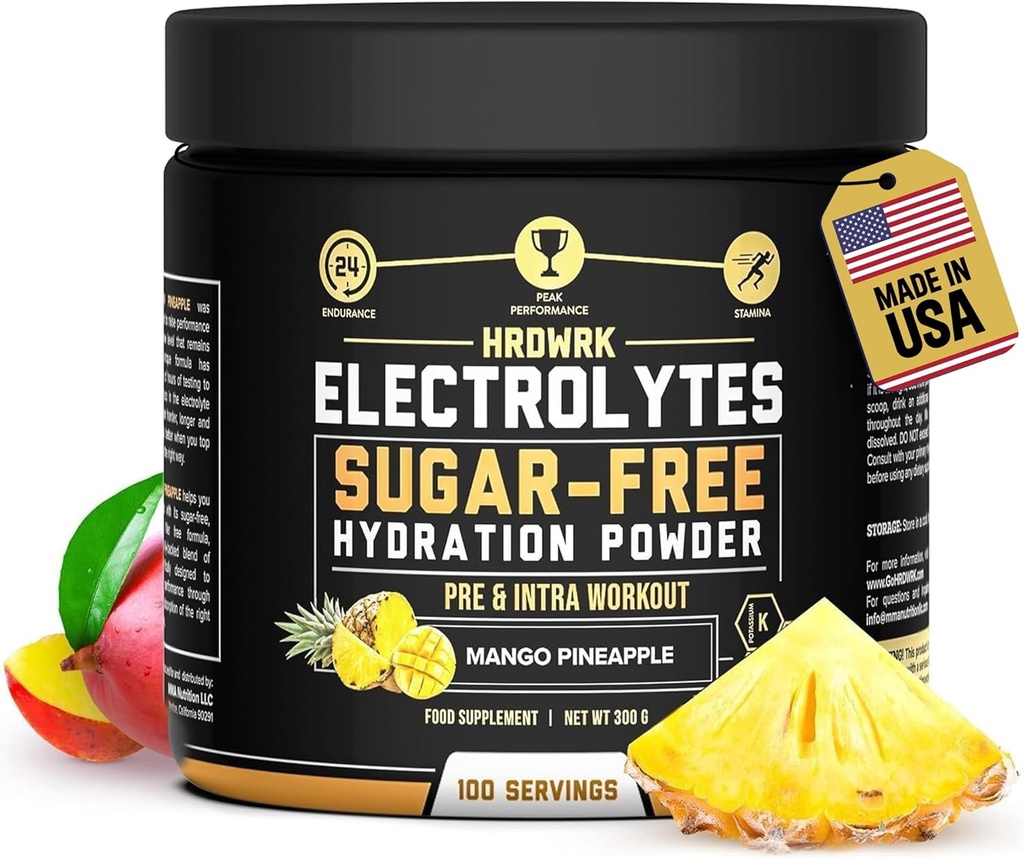 HRDWRK Electrolytes Polvo con Magnesio, Potasio - Electrolitos Libres de Azúcar Resistencia y reducir la fatiga con este suplemento de electrolitos - Hidratación Máxima - Keto Friendly