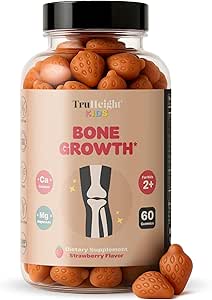 TruHeight Kids Bone Growth Gummies (Strawberry, Ages 2+) All Natural Kids & Toddler Vitamins - Vitamina D, Calcio, K2, Magnesium Multivitamin - Natural Growth &amp; Development, Builds Strong Bones, Vegan