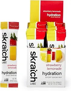 Skratch Labs Hydration Packets Hydration Drink Mix, Strawberry Lemonade (20ct) - Electrolyte Powder Desarrollado para atletas y rendimiento deportivo, Gluten Free, Vegan, Kosher
