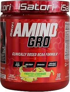 iSatori Amino-GRO BCAA Powder, Aminoácidos de cadena ramificados con Glutamina, Polvo electrolito " Bio-GRO Péptidos activos para el crecimiento muscular " Recuperación de Post Workout, Limonada Frosted (30 Servimientos)