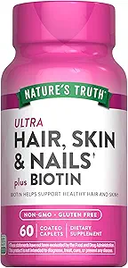 La verdad de la naturaleza Skin y uñas de pelo ← 60 cápsulas ← Plus 5,000 mcg Biotin Silencio No Gluten Suplemento gratuito