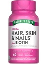 La verdad de la naturaleza Skin y uñas de pelo ← 60 cápsulas ← Plus 5,000 mcg Biotin Silencio No Gluten Suplemento gratuito
