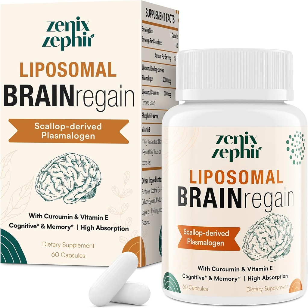 Suplementos litómicos para la memoria y el foco - Plasmalógeno con Curcumin & vitamina E para una mejor absorción- Adecuado para las personas mayores,Adult Men &amp; Women Cognitive Health,High Potency 60 Servings