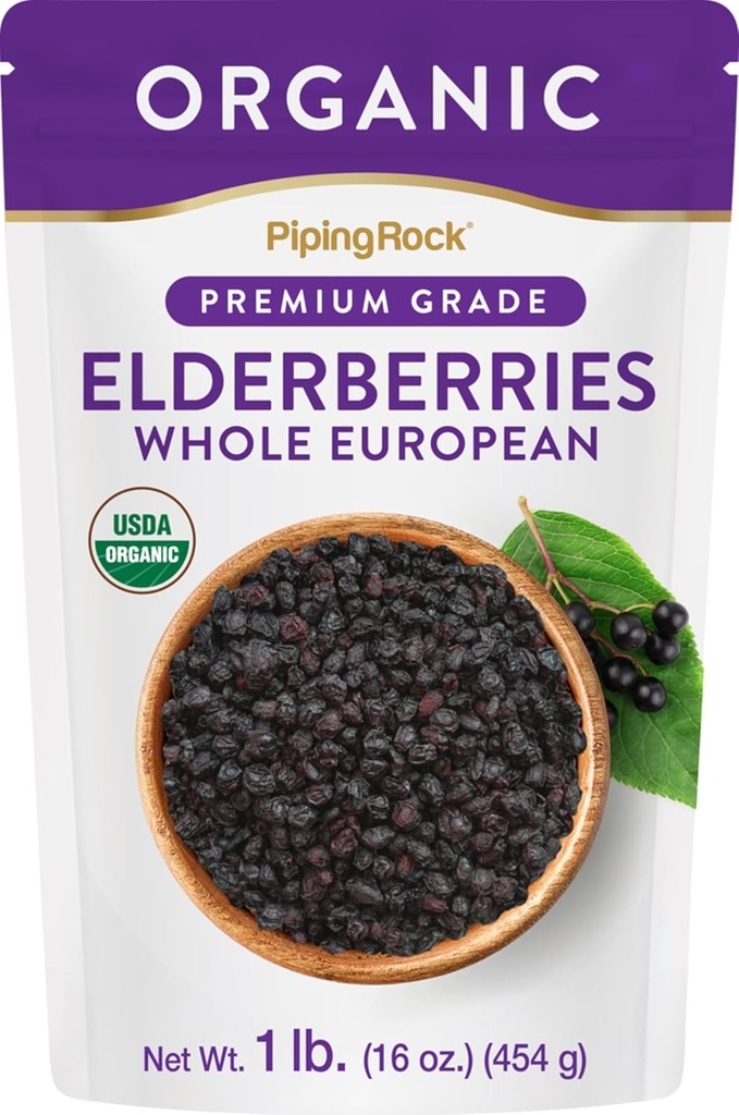 Piping Rock Elderberries Dried Orgánica ← 1lb Bulk Suplemento Silencio Europa entera Berries  Vegetarian, Non-GMO, Gluten Free