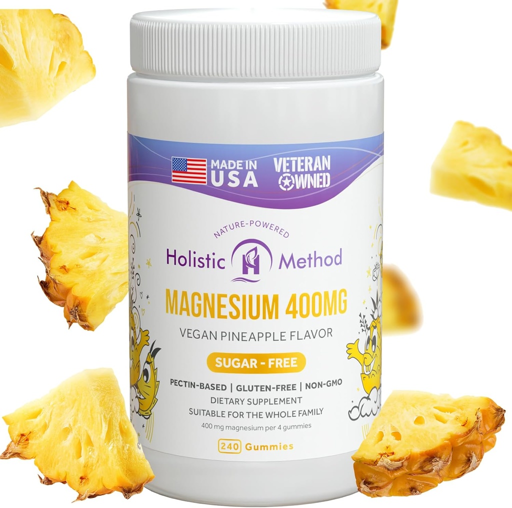 Magnesium Citrate Gummies - Sugar-Free, Vegan y Non-GMO para un mejor sueño y relajación - Sin alcohol de azúcar - Suplemento de magnesio para adultos, adolescentes y niños - Piñaapple - 240 Chews