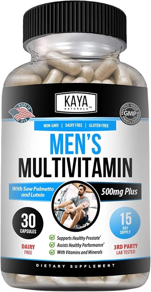 Kaya Naturals Multivitamina para Hombres - Multivitamina de la próstata masculina - Suplemento diario multi mineral - Píldoras para hombres - Soportes Prostata saludable - Vitaminas para Hombres - 30 cápsulas vegetarianas