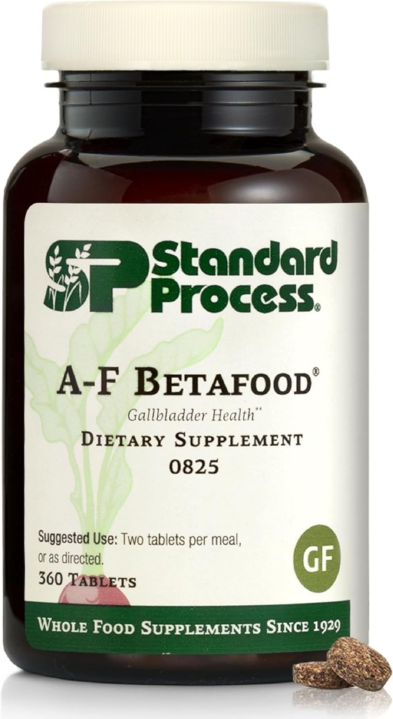 Proceso estándar Betafood A-F - Soporte para hígados sin gluten, metabolismo colesterol y suplemento de soporte para vesícula biliar con vitamina A, yodo, vitamina B6-360 Cuadros